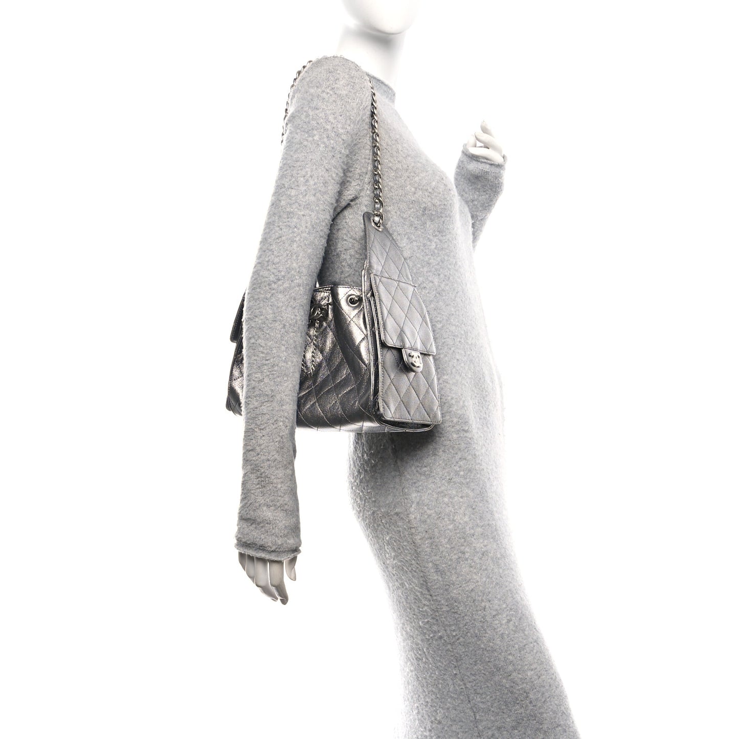 Metallic Caviar Quilted Small Chanel 25 Handbag Anthracite