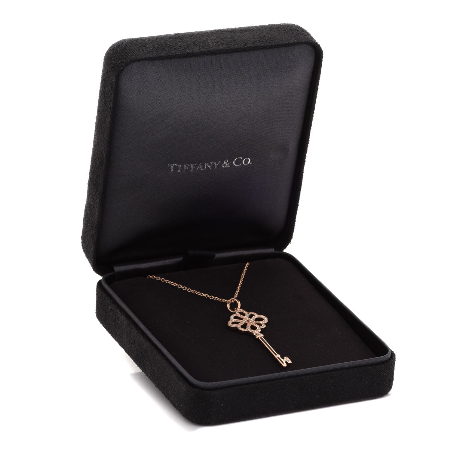 Tiffany 18K Rose Gold Diamond Knot Key Pendant 7 of 7