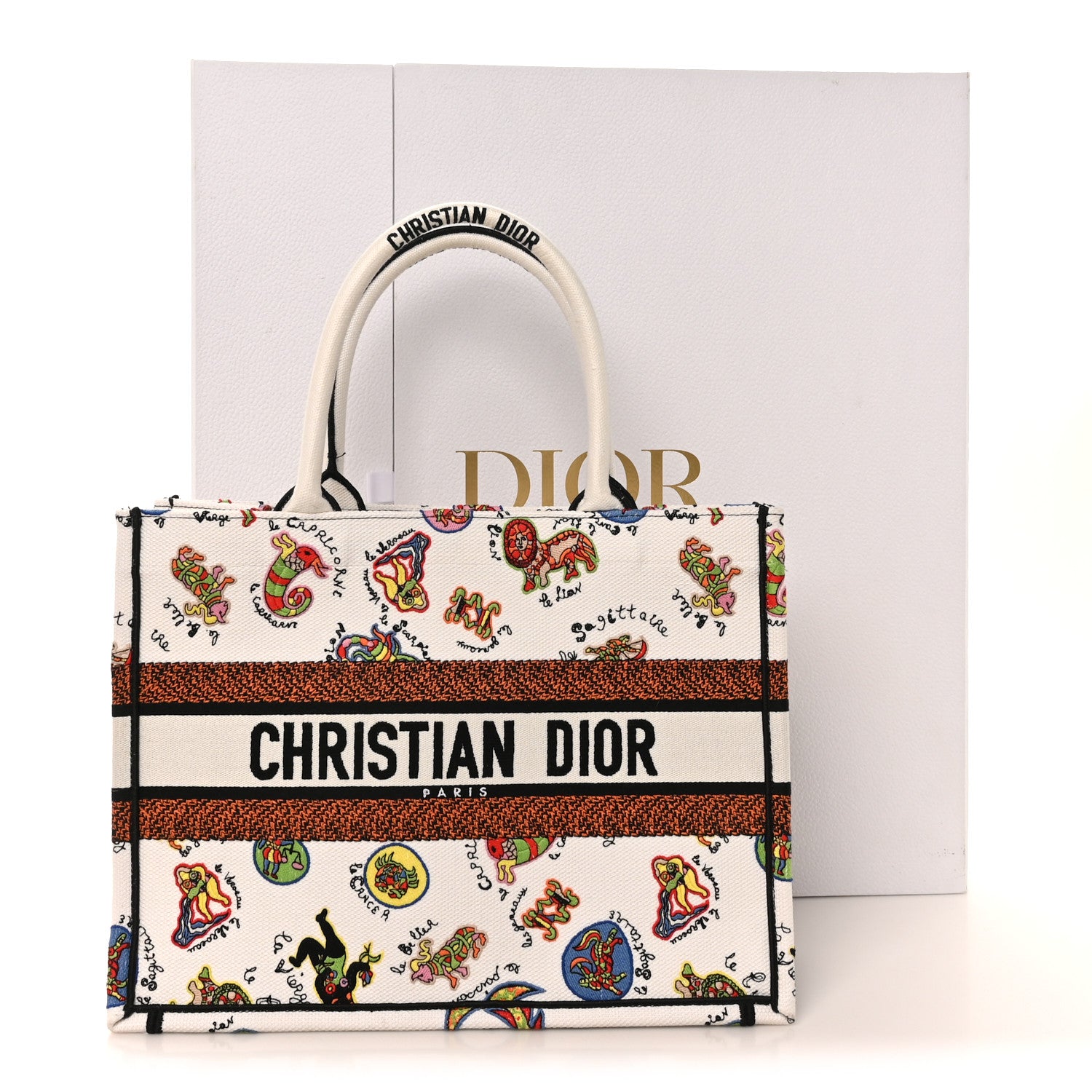 Christian Dior Canvas Embroidered Dragon Zodiac Medium Book Tote White Multicolor 11 of 11
