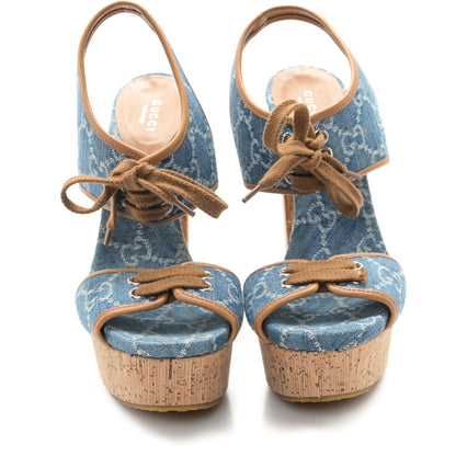 Gucci Denim GG Monogram Cork Platform Sandals 39 Blue 3 of 9
