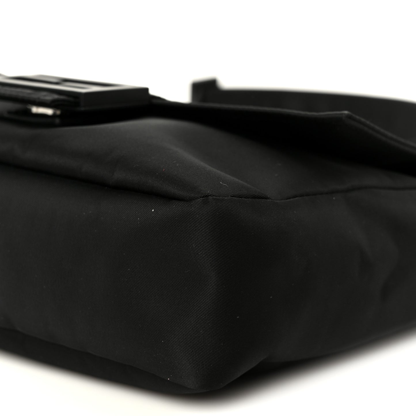 Econyl Nylon Cuoio Romano Monochrome Medium Baguette Messenger Bag Black