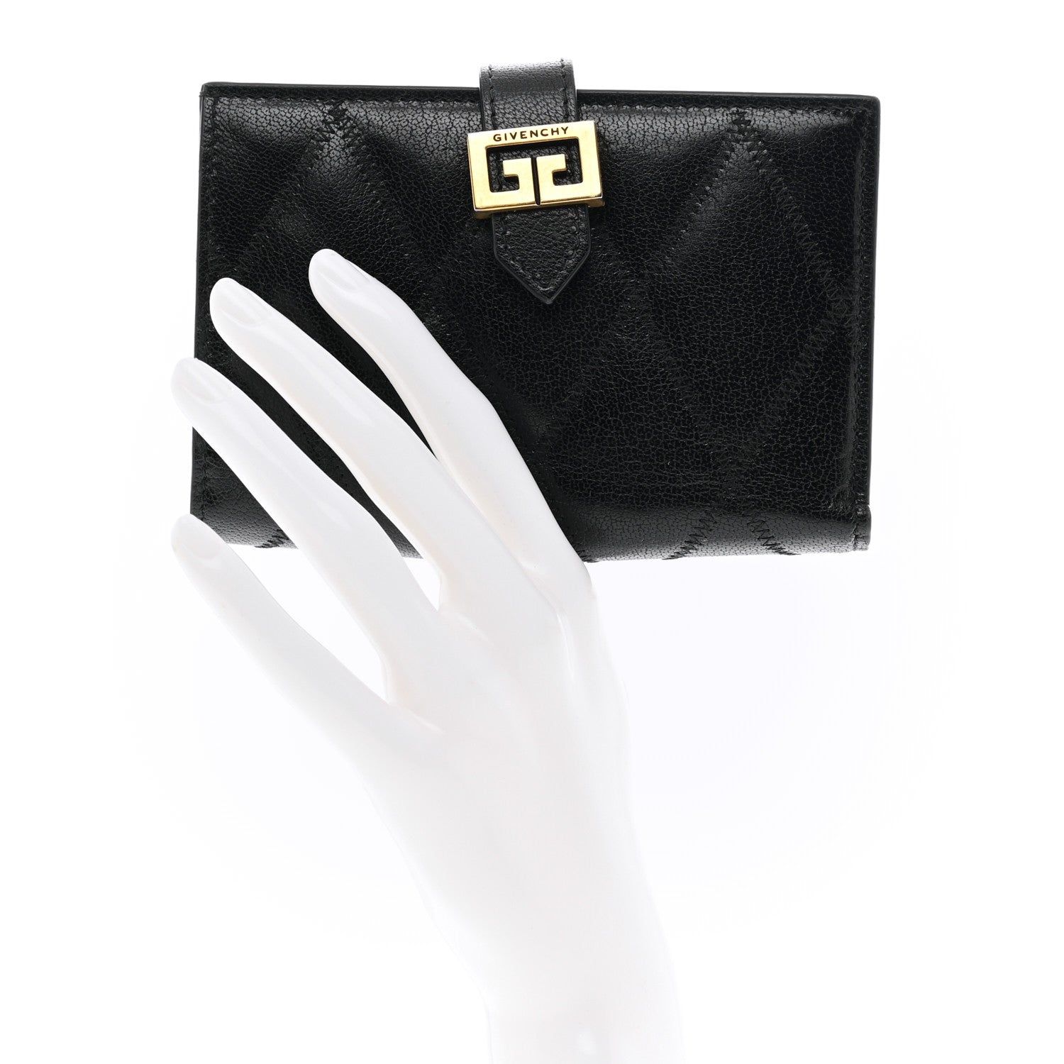 Givenchy Goatskin Diamond Quilted GV3 Medium Wallet Black 2 of 7