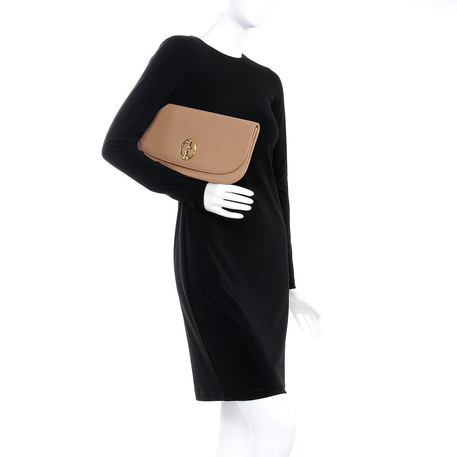 Gucci Pebbled Calfskin 1973 Clutch Beige 3 of 10