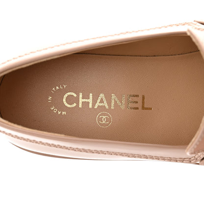 Chanel Shiny Calfskin Logo Loafers 38.5 Beige 8 of 10