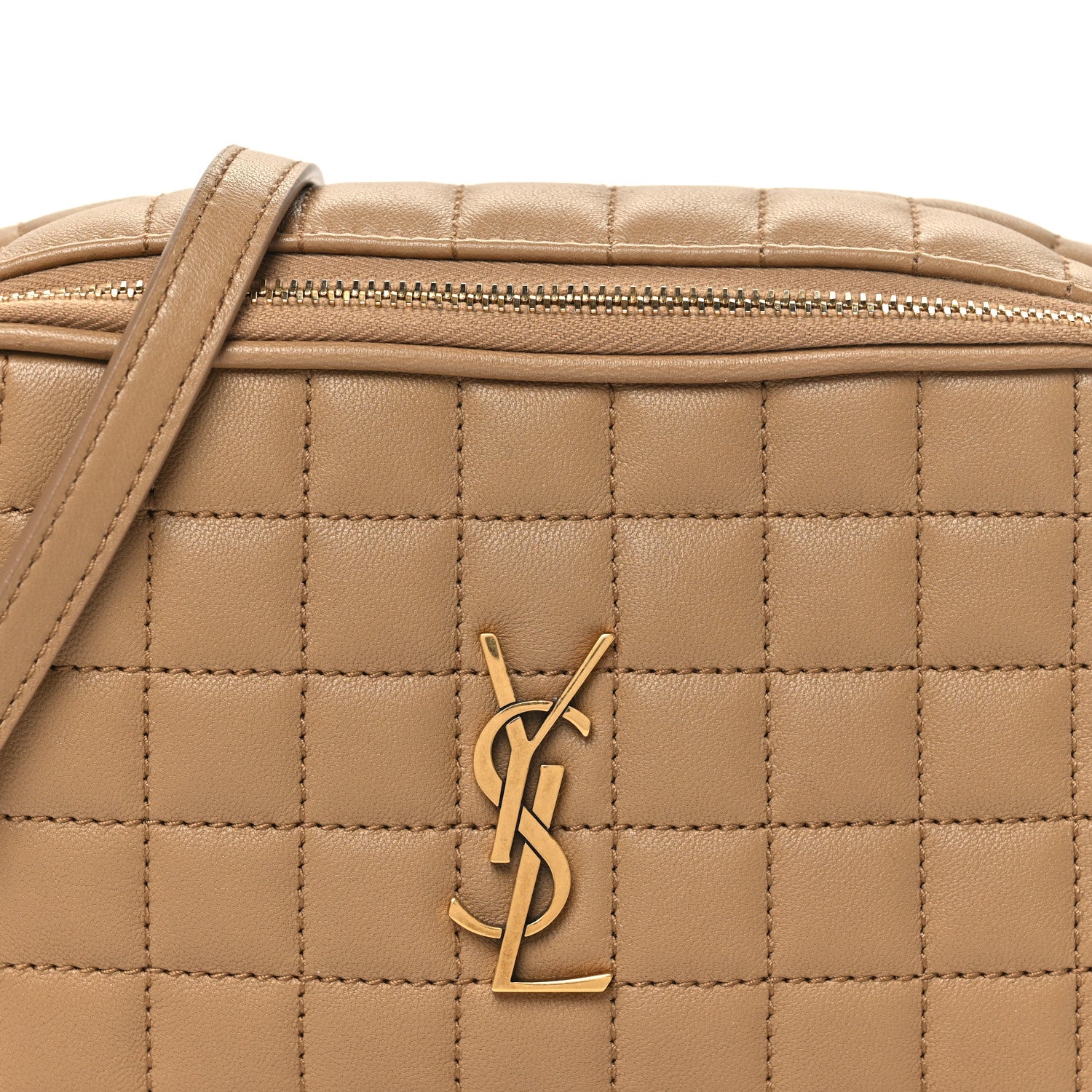 Saint Laurent Lambskin Carre Quilted Cassandre Mini Camera Bag Natural Tan 8 of 10