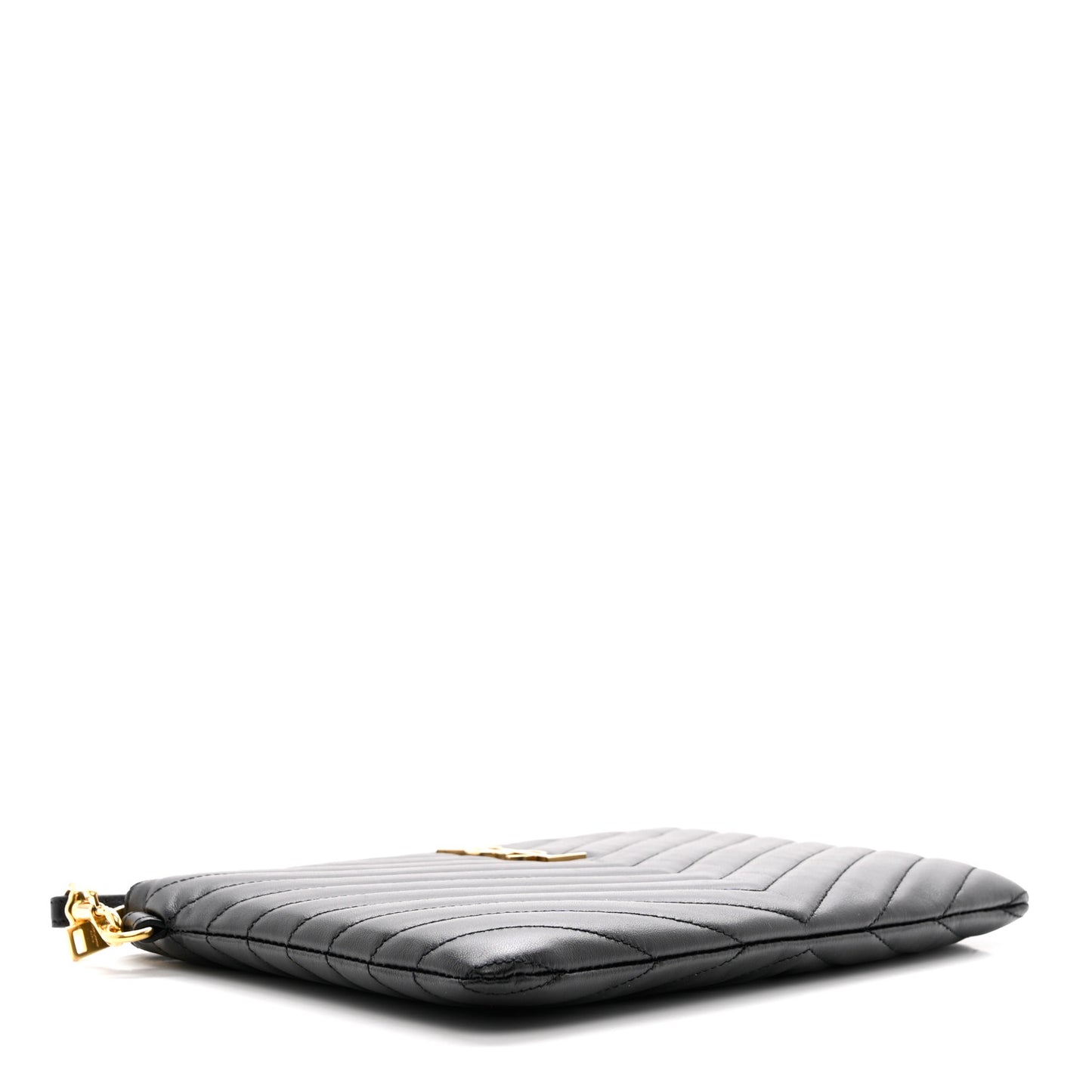 Calfskin Matelasse Chevron Monogram Tablet Pouch Black