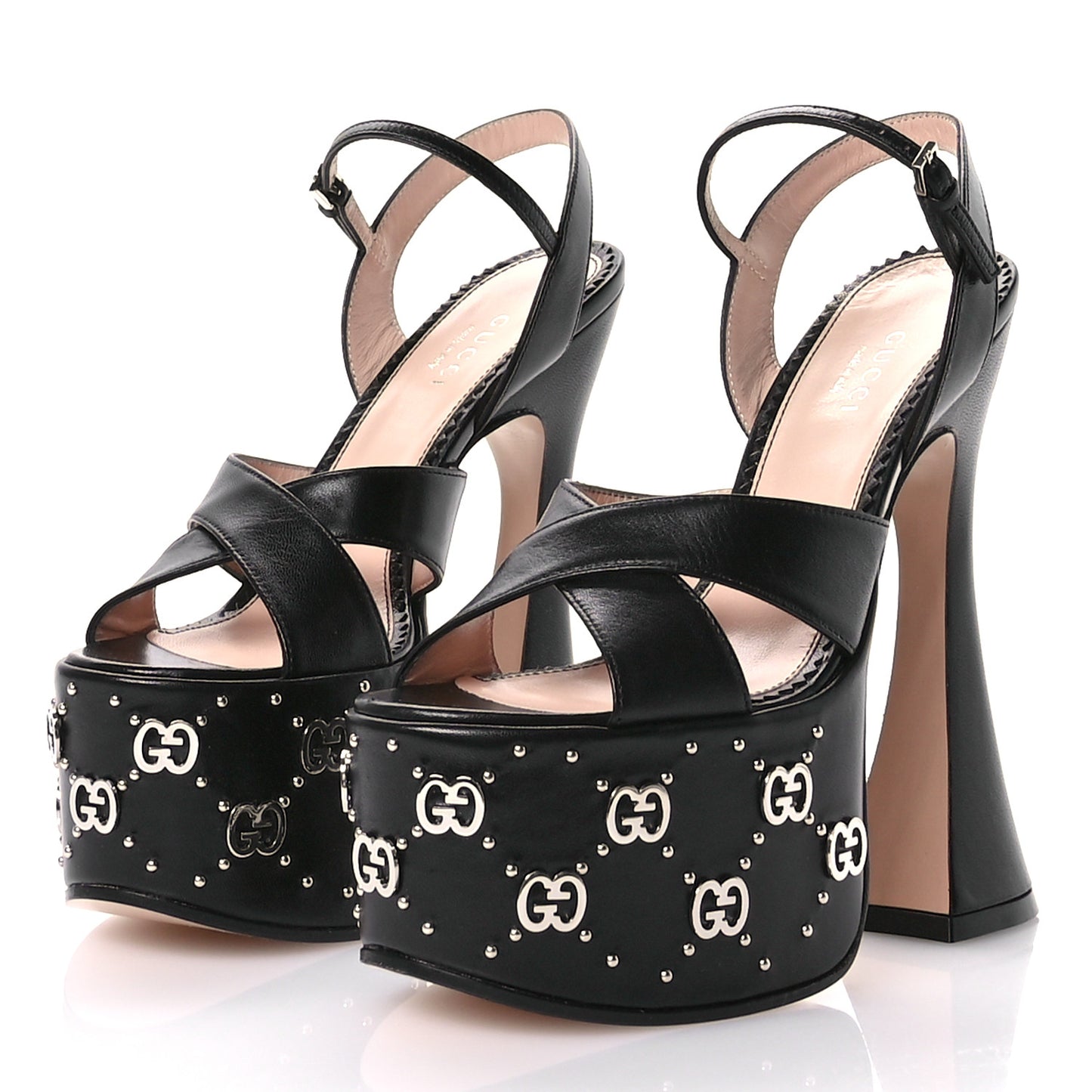 Malaga Kid Interlocking G Studs 155mm Platform Sandals 35 35 Black