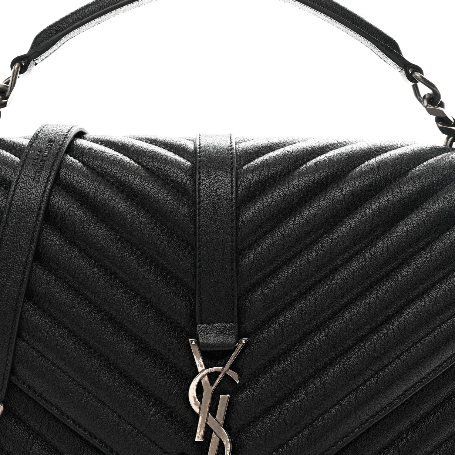 Saint Laurent Sheepskin Matelasse Chevron Monogram Large College Satchel Black 16 of 21
