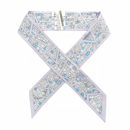 Hermes Silk Rive Droite Rive Gauche Twilly Gris Perle Bleu Jaune Pale 1 of 4