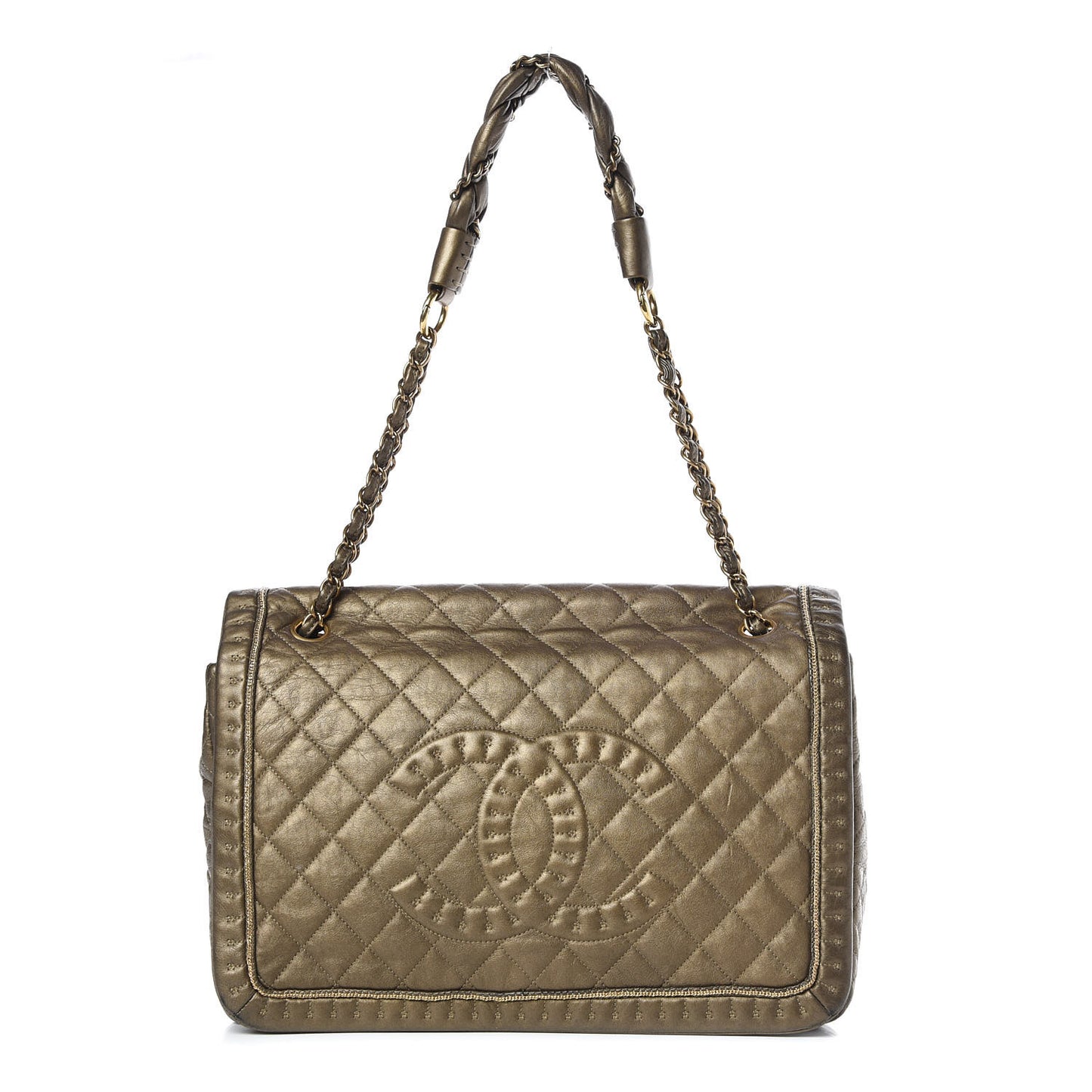 Metallic Calfskin Quilted Large Istanbul Flap Gold