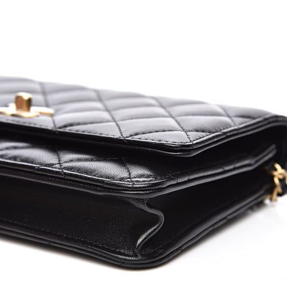 Chanel Lambskin Quilted CC Pearl Crush Wallet on Chain WOC Black 10 of 14