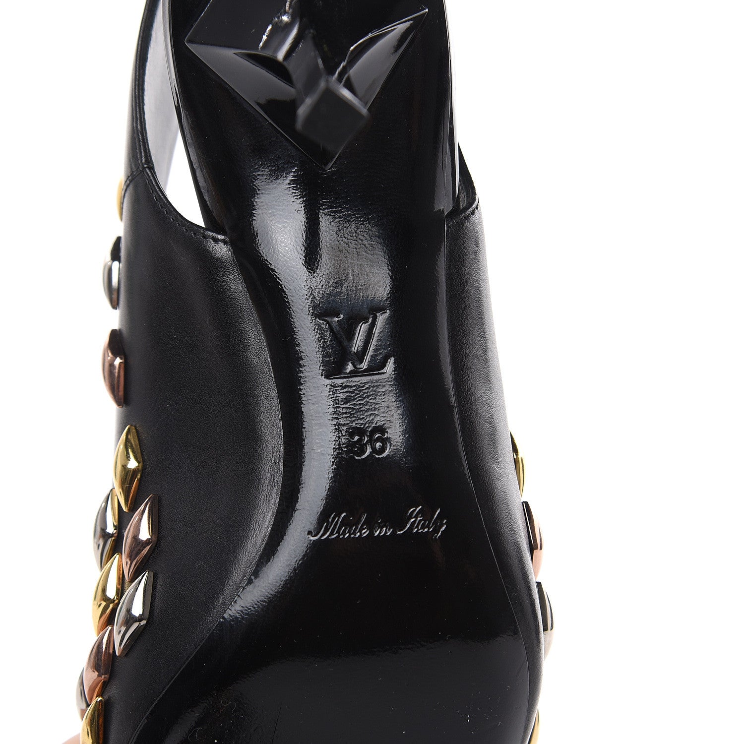 Louis Vuitton Calfskin Studded Gold Rush Slingback Pumps 36 Black 6 of 8