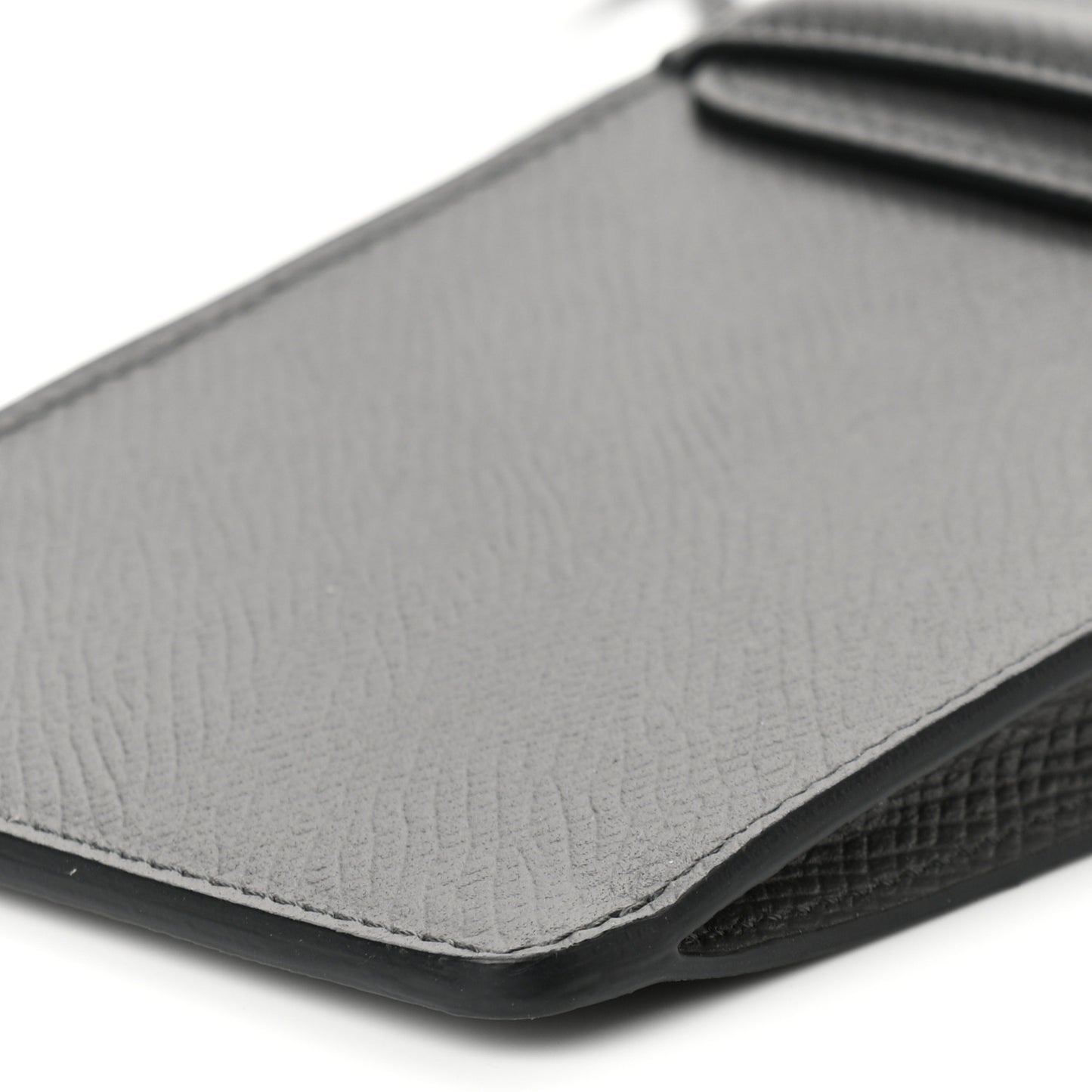 Grained Calfskin Phone Pouch With Flap Grey