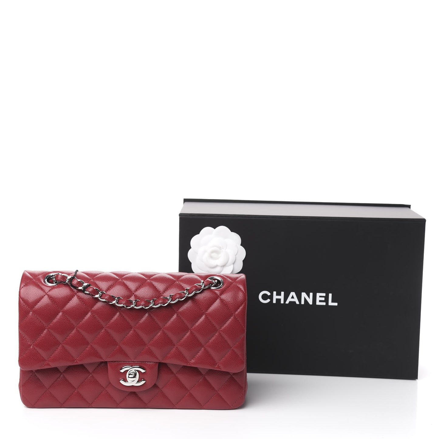 Caviar Quilted Medium Double Flap Dark Red