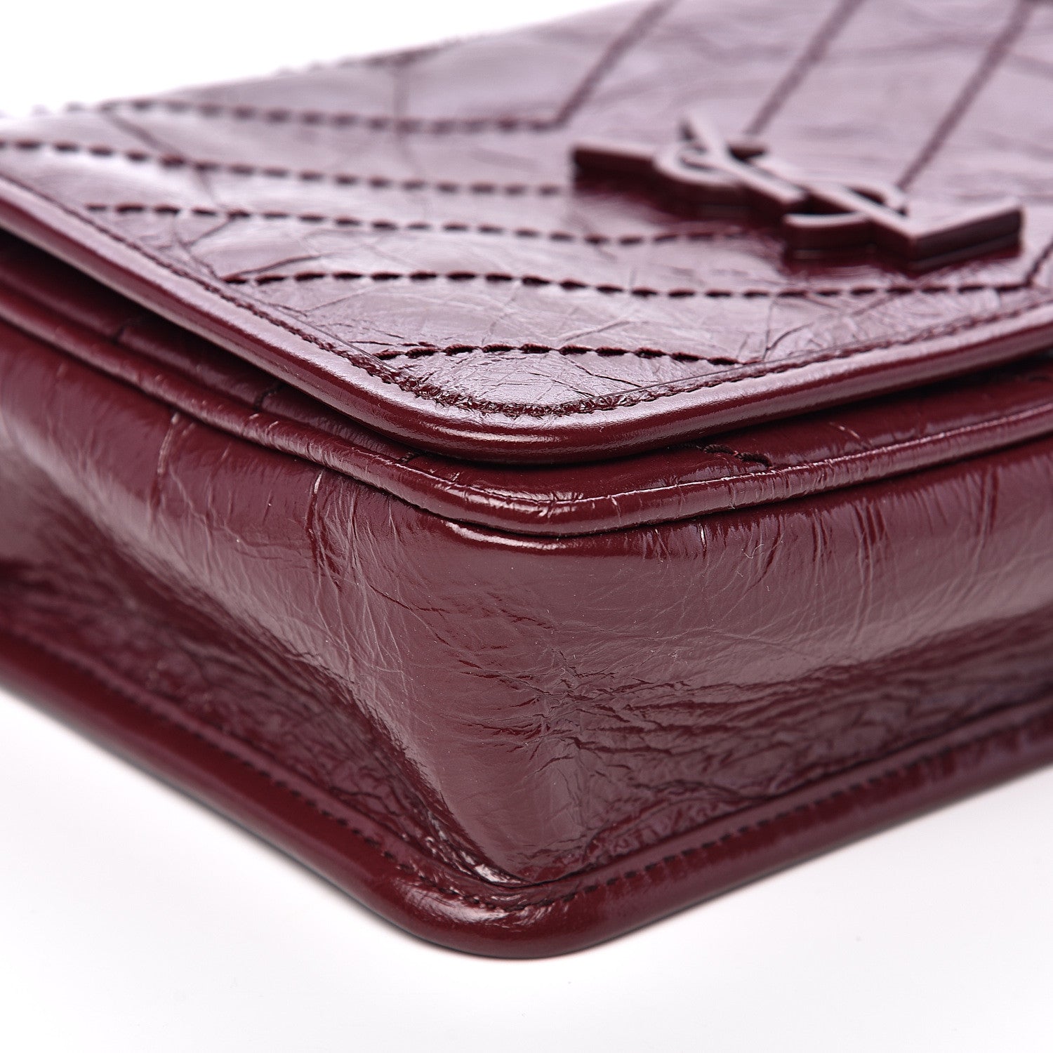 Saint Laurent Crinkled Calfskin Matelasse Monogram Niki Chain Wallet Dark Legion Red 6 of 9