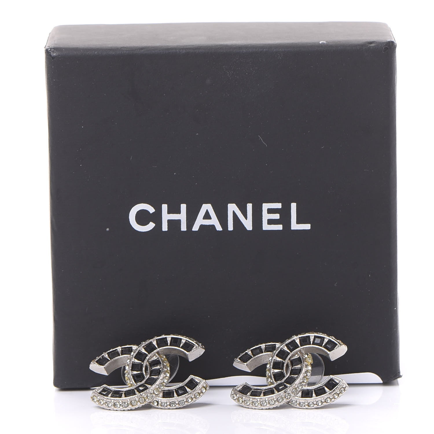 Chanel Baguette Crystal CC Earrings Silver Black 8 of 8