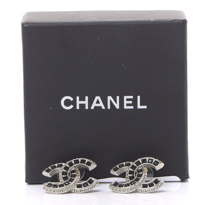 Chanel Baguette Crystal CC Earrings Silver Black 8 of 8