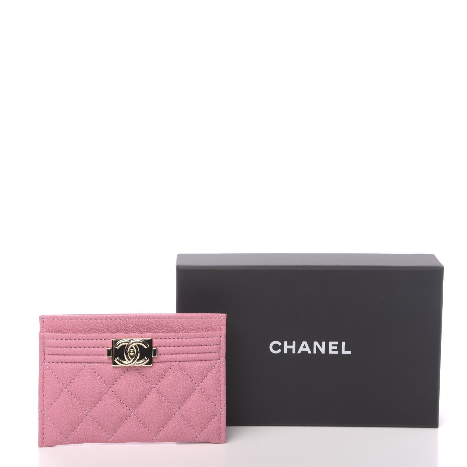 Chanel Caviar Quilted Boy Card Holder Pink 10 of 10