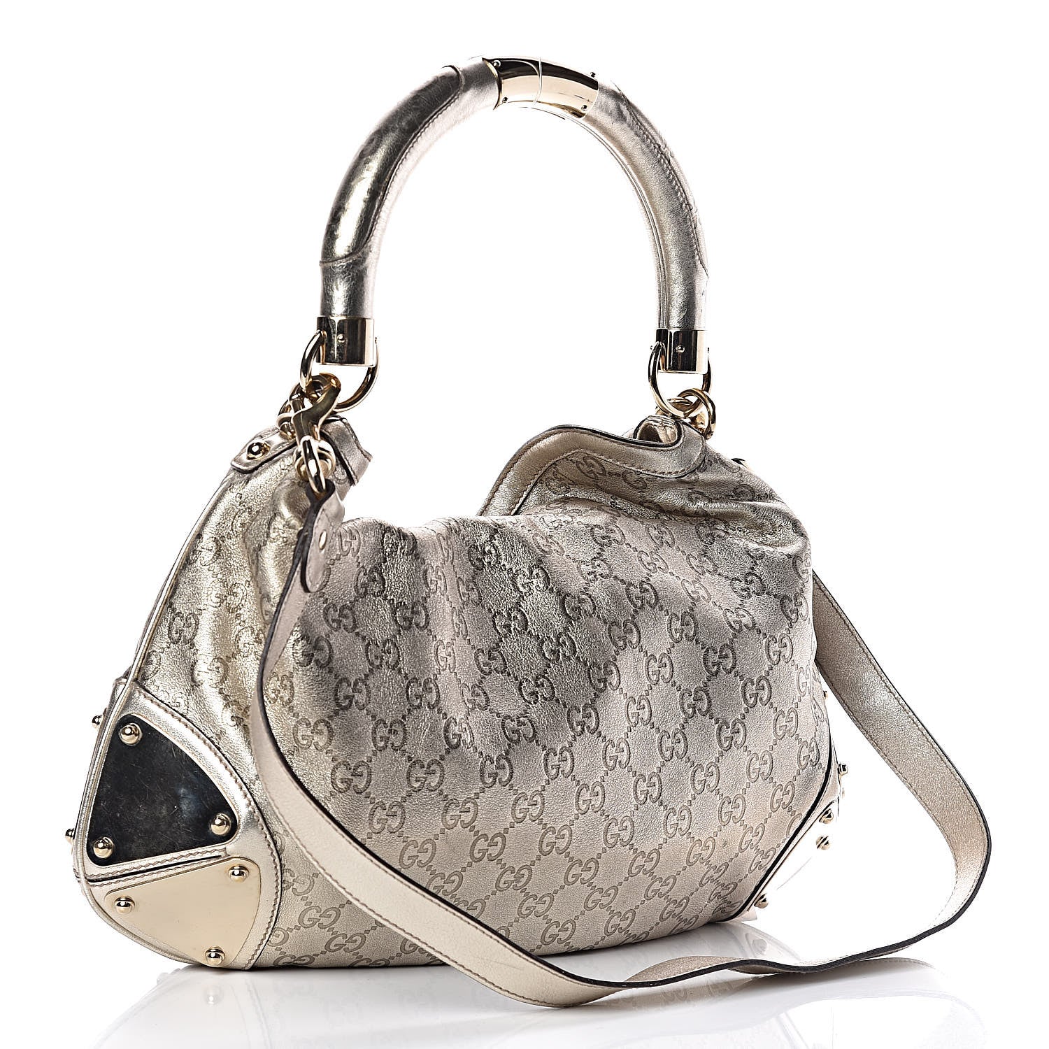 Gucci Metallic Guccissima Medium Indy Top Handle Hobo Gold 3 of 12
