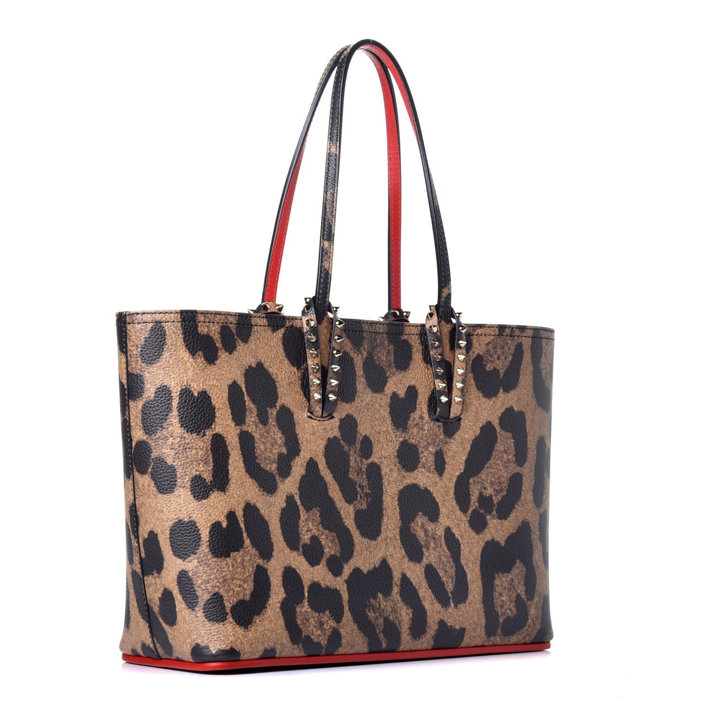 Calfskin Leopard Print Spikes East West Cabata Tote Brown