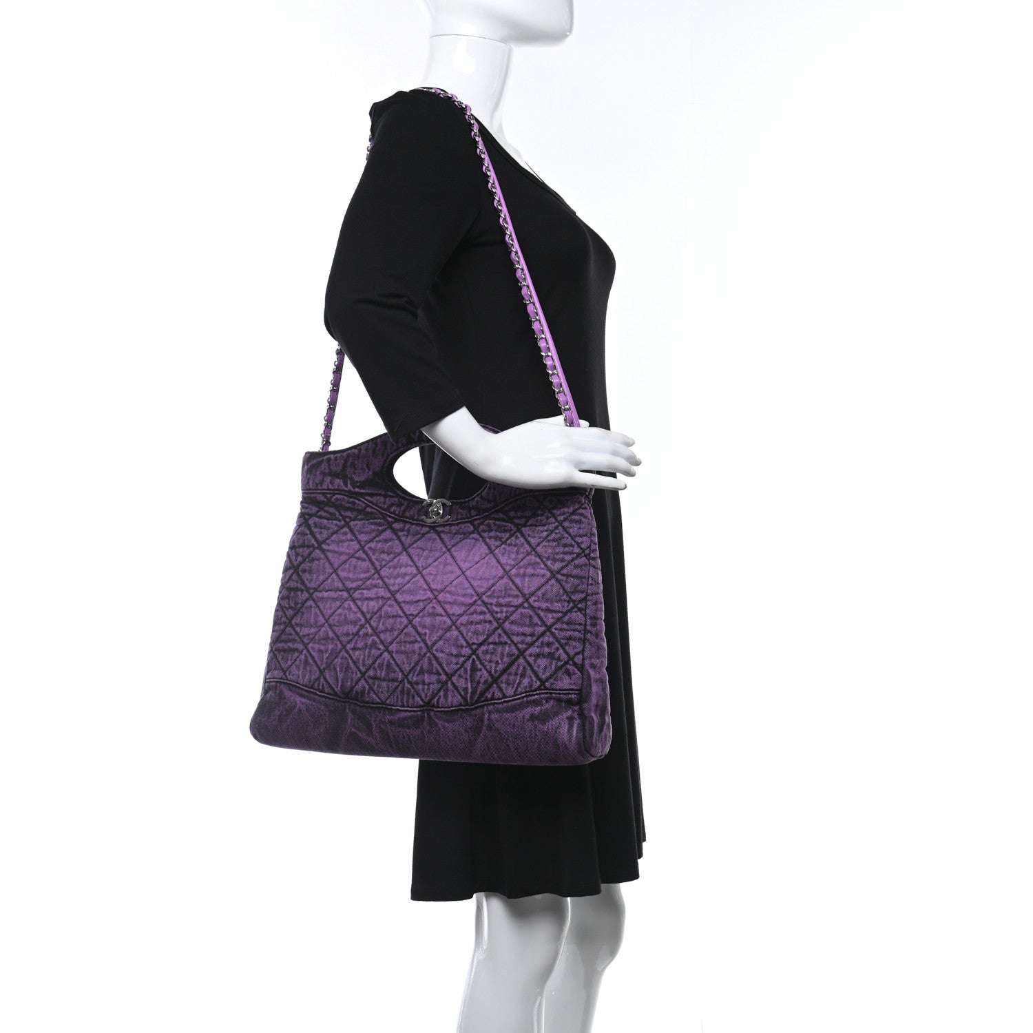 Chanel Denim Quilted Large 31 Denimpression Shopping Bag Purple Black 2 of 10