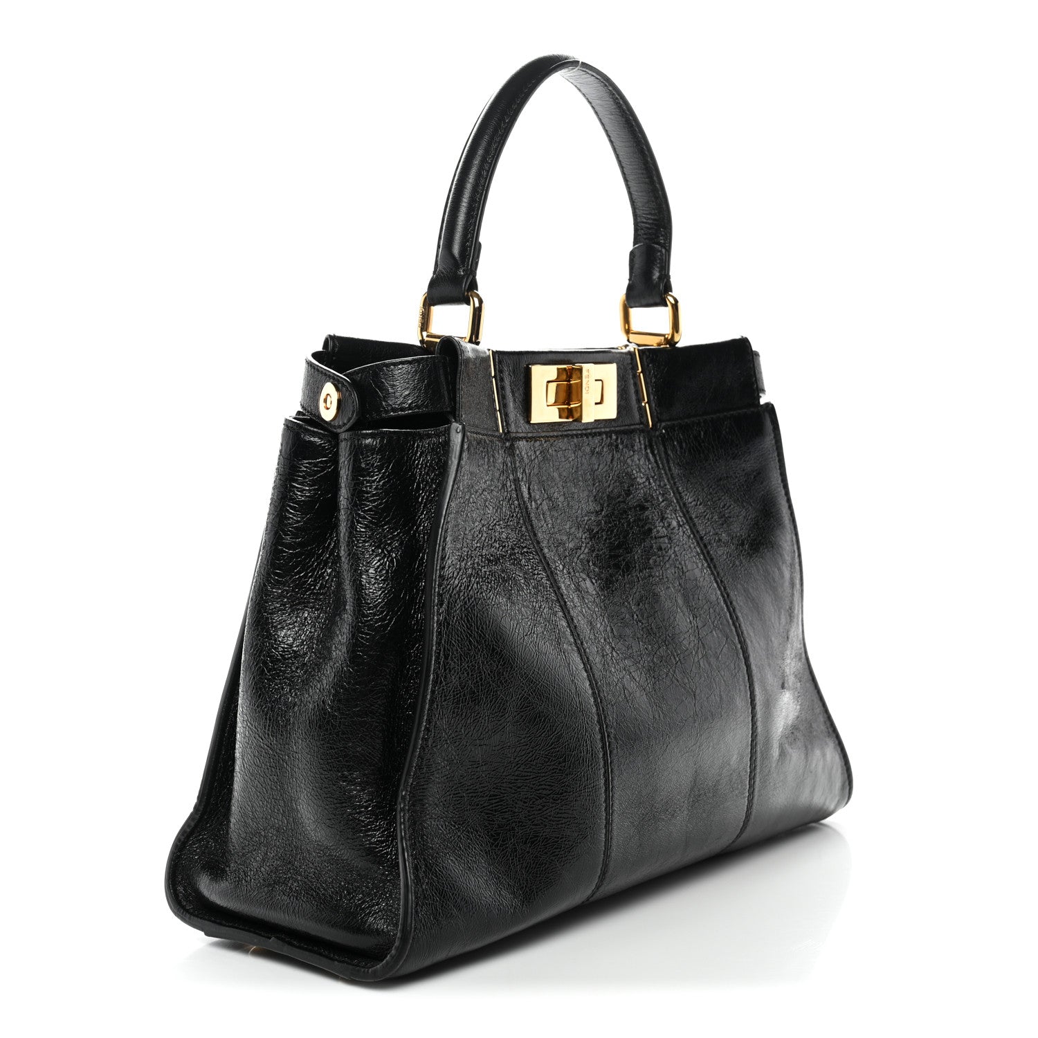 Fendi Agnello Old Shine Medium Peekaboo Iconic Satchel Black 3 of 10