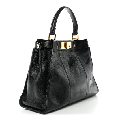 Fendi Agnello Old Shine Medium Peekaboo Iconic Satchel Black 3 of 10