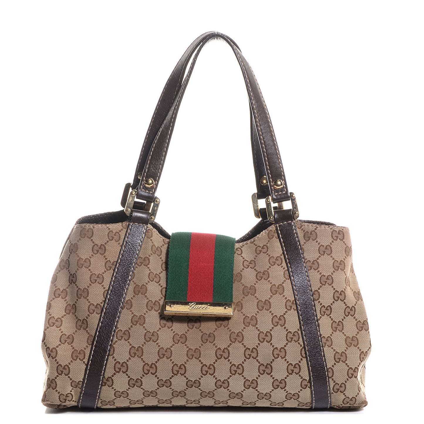 Monogram Medium New Ladies Web Tote Dark Brown