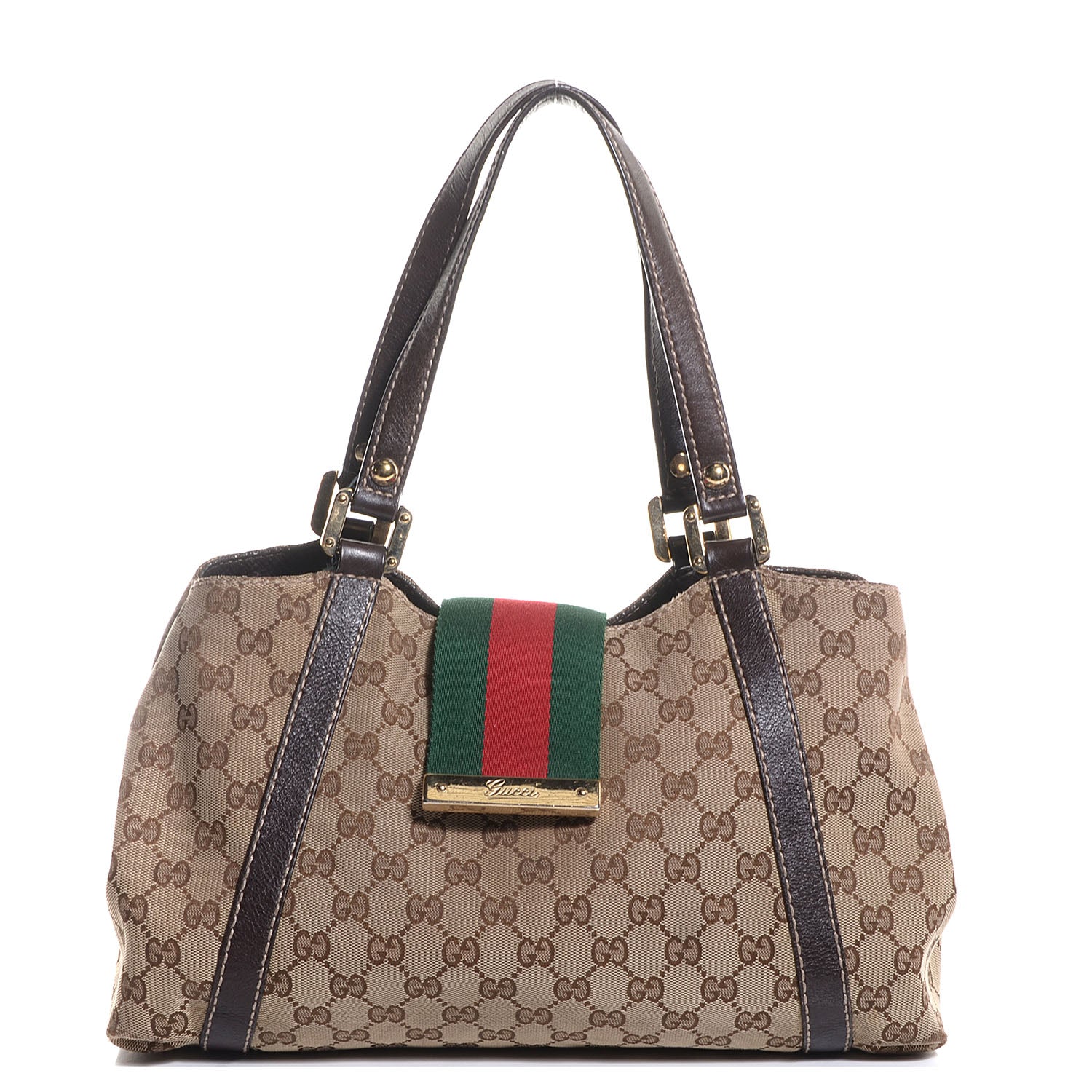 Gucci Monogram Medium New Ladies Web Tote Dark Brown 1 of 7