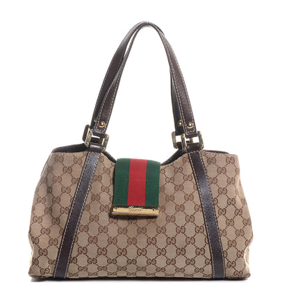 Gucci Monogram Medium New Ladies Web Tote Dark Brown 1 of 7