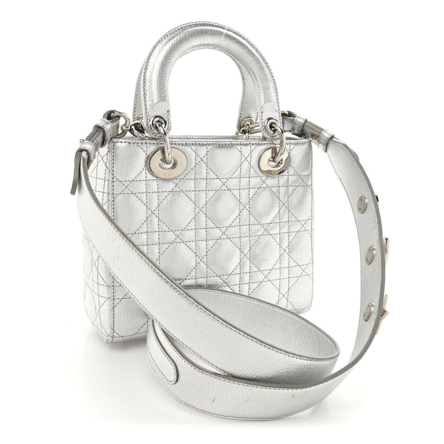 Metallic Grained Calfskin Cannage Small Lucky Badges My Lady Dior Silver