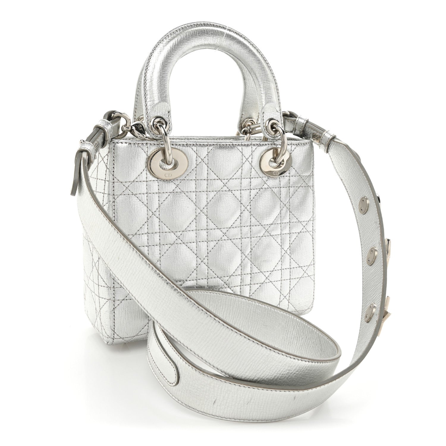 Christian Dior Metallic Grained Calfskin Cannage Small Lucky Badges My Lady Dior Silver 3 of 17