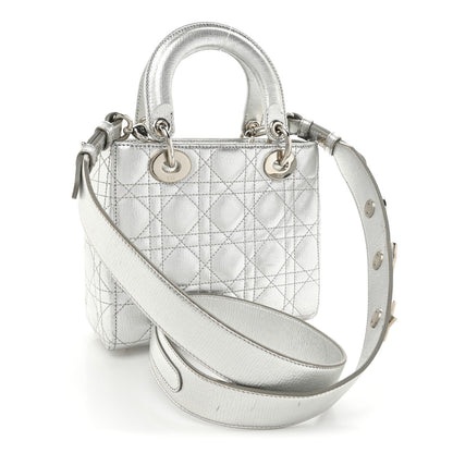 Christian Dior Metallic Grained Calfskin Cannage Small Lucky Badges My Lady Dior Silver 3 of 17