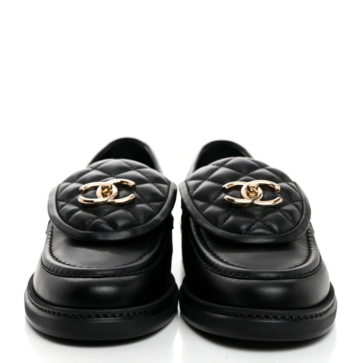 Lambskin Quilted CC Turnlock Loafers 38.5 Black