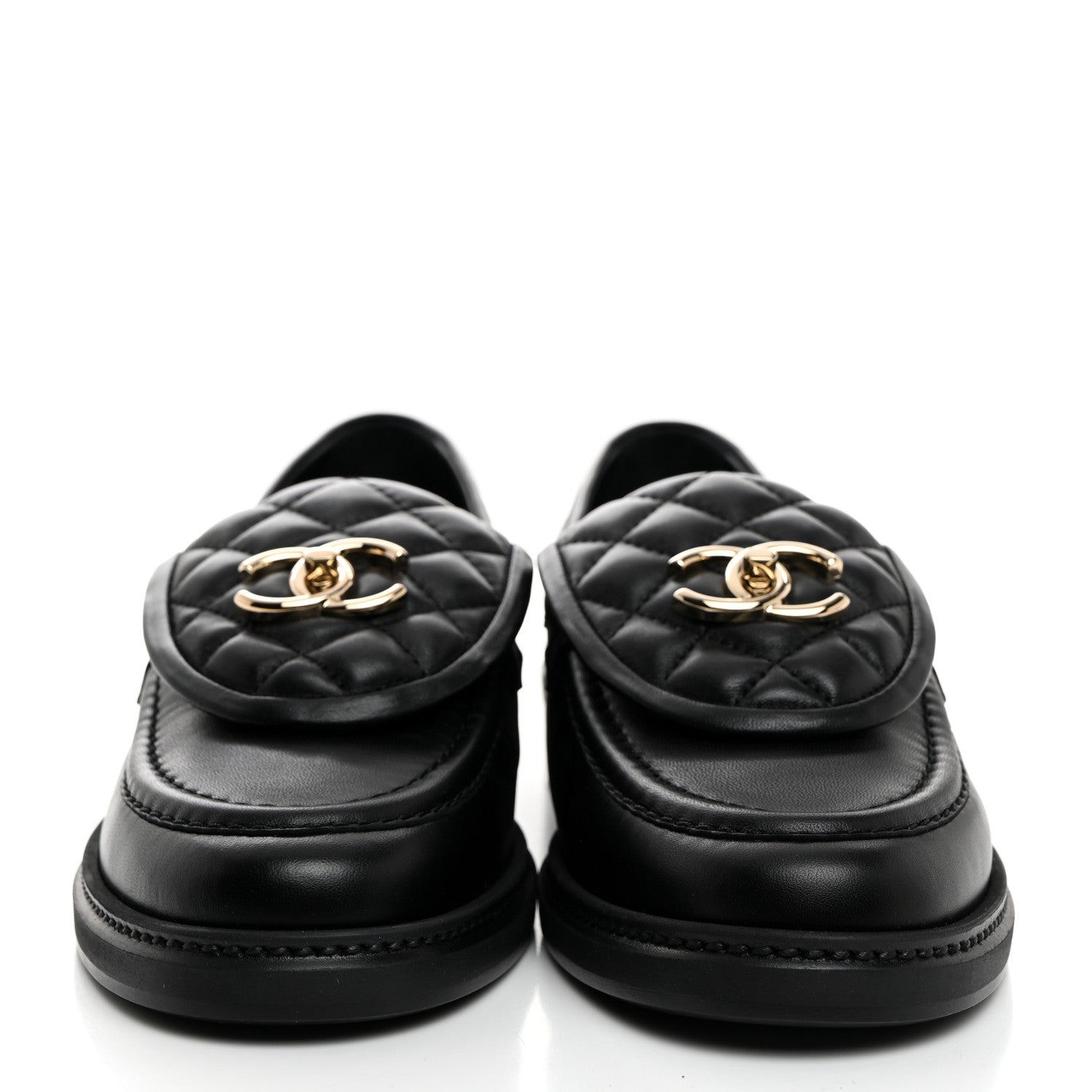 Chanel Lambskin Quilted CC Turnlock Loafers 38.5 Black 2 of 9