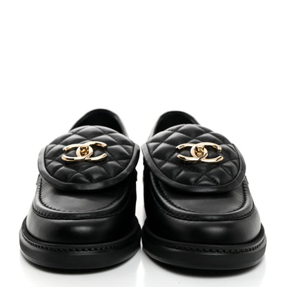 Chanel Lambskin Quilted CC Turnlock Loafers 38.5 Black 2 of 9