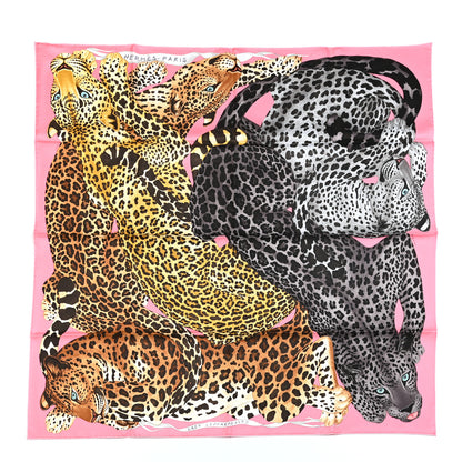 Hermes Silk Twill Lazy Leopardesses Scarf 90 Rose Vif Anthracite 1 of 5