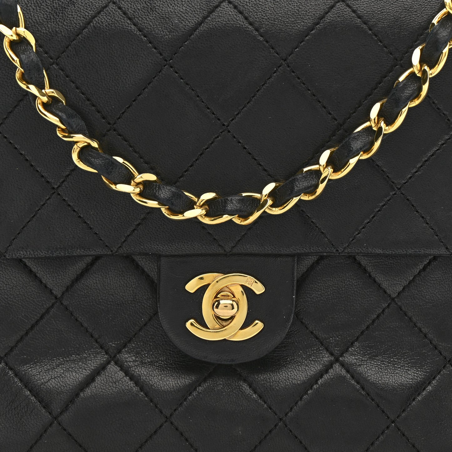 Lambskin Quilted Small Single Flap Black