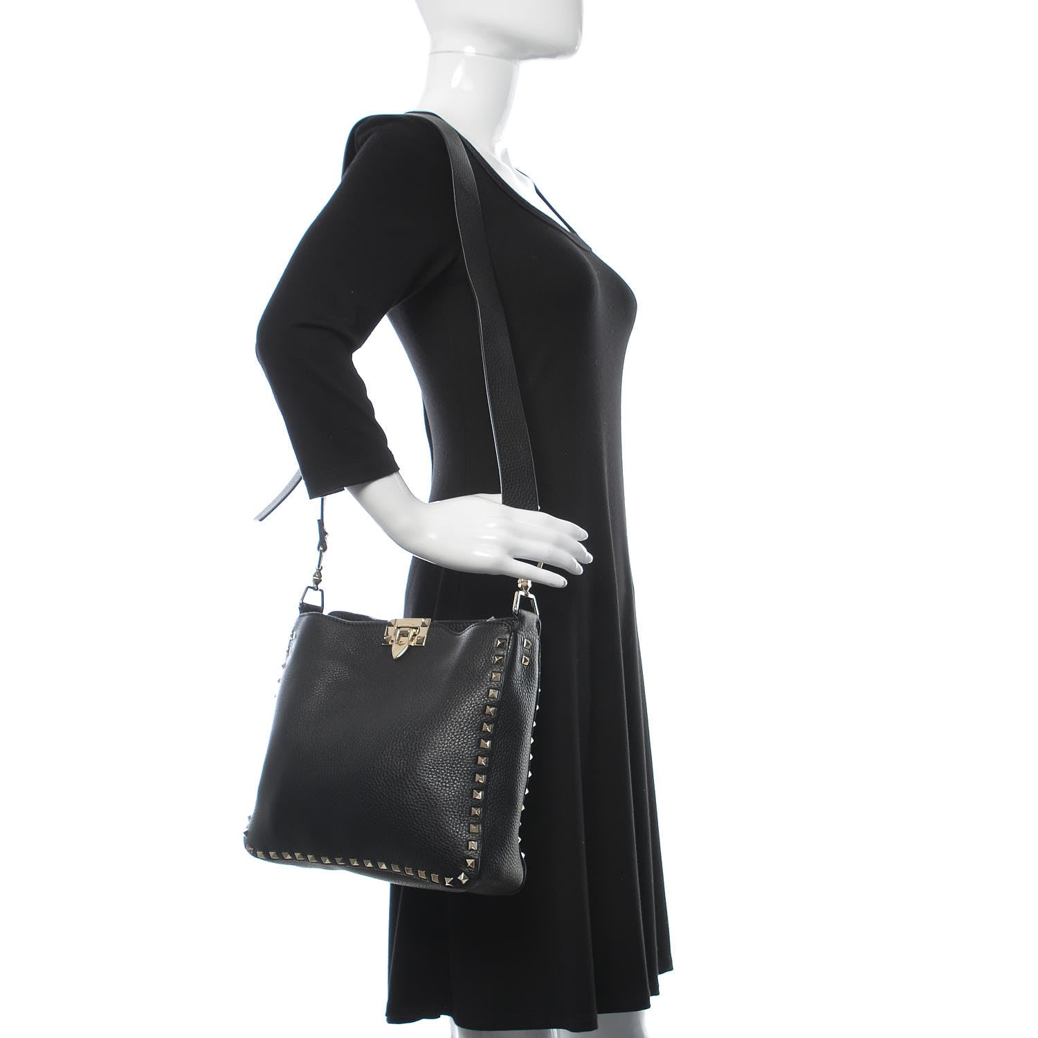 Valentino Garavani Pebbled Calfskin Small Rockstud Flip-Lock Messenger Bag Black 2 of 6