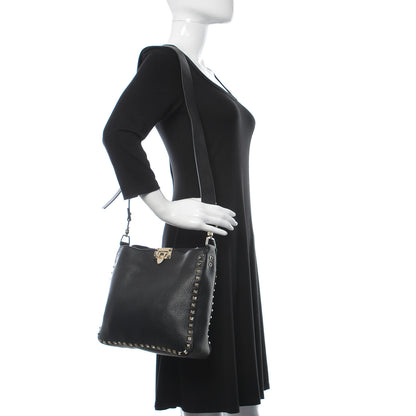 Valentino Garavani Pebbled Calfskin Small Rockstud Flip-Lock Messenger Bag Black 2 of 6