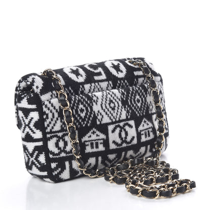 Chanel Cashmere Knit Coco Neige Flap Black White 3 of 10