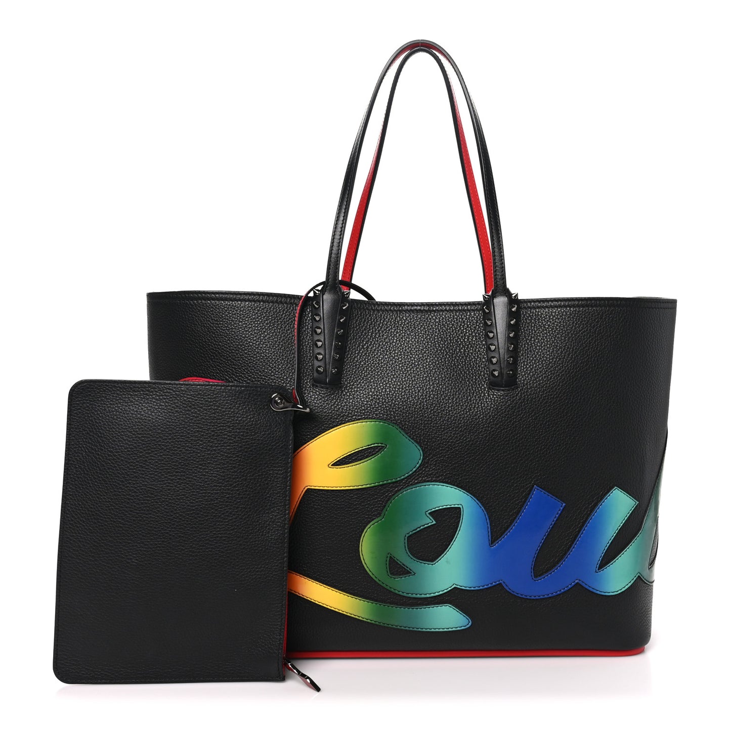 Calfskin Patent Logo Spikes East West Cabata Tote Multicolor