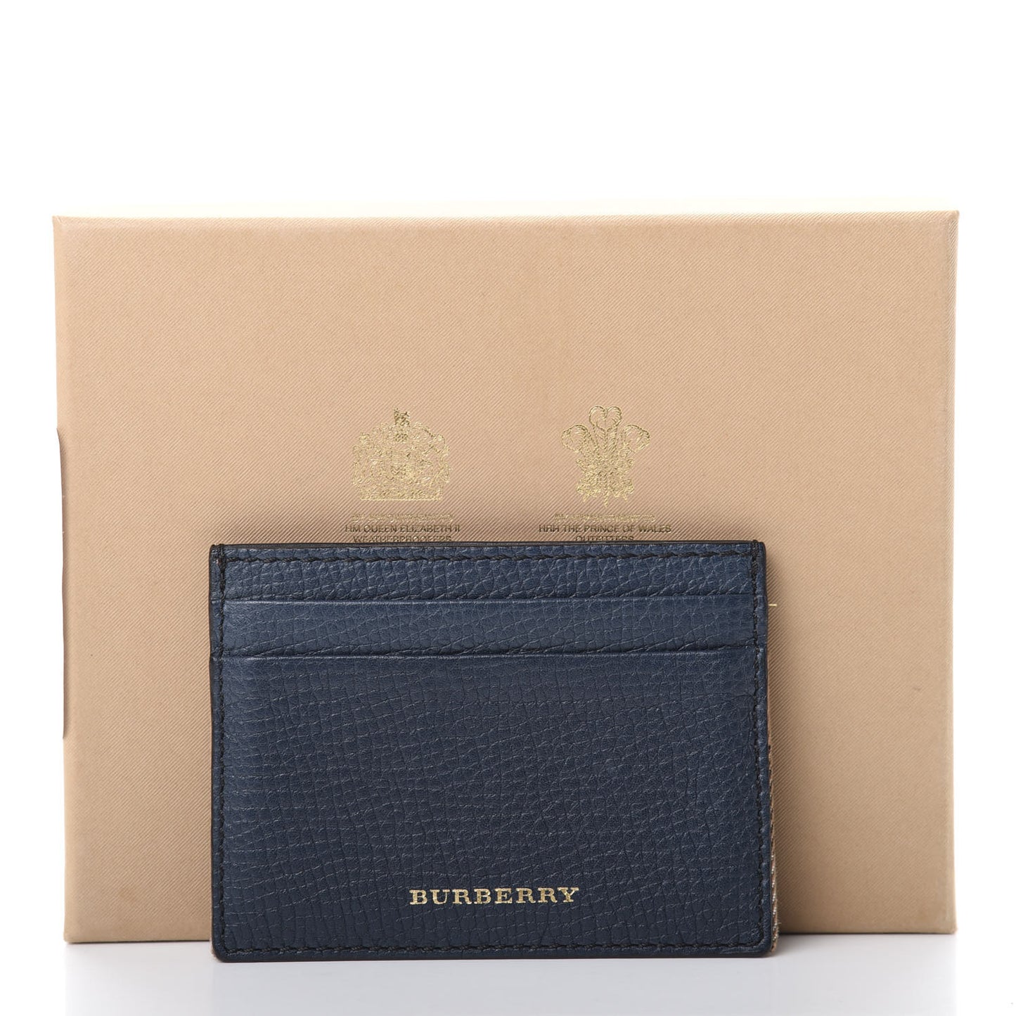 Grainy Calfskin House Check Sandon Card Case Navy