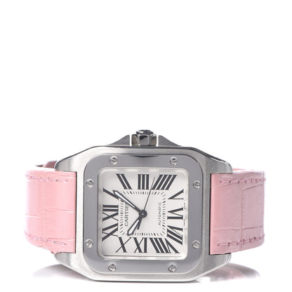 Cartier Stainless Steel Alligator 33mm Santos 100 Automatic Watch Pink 3 of 8