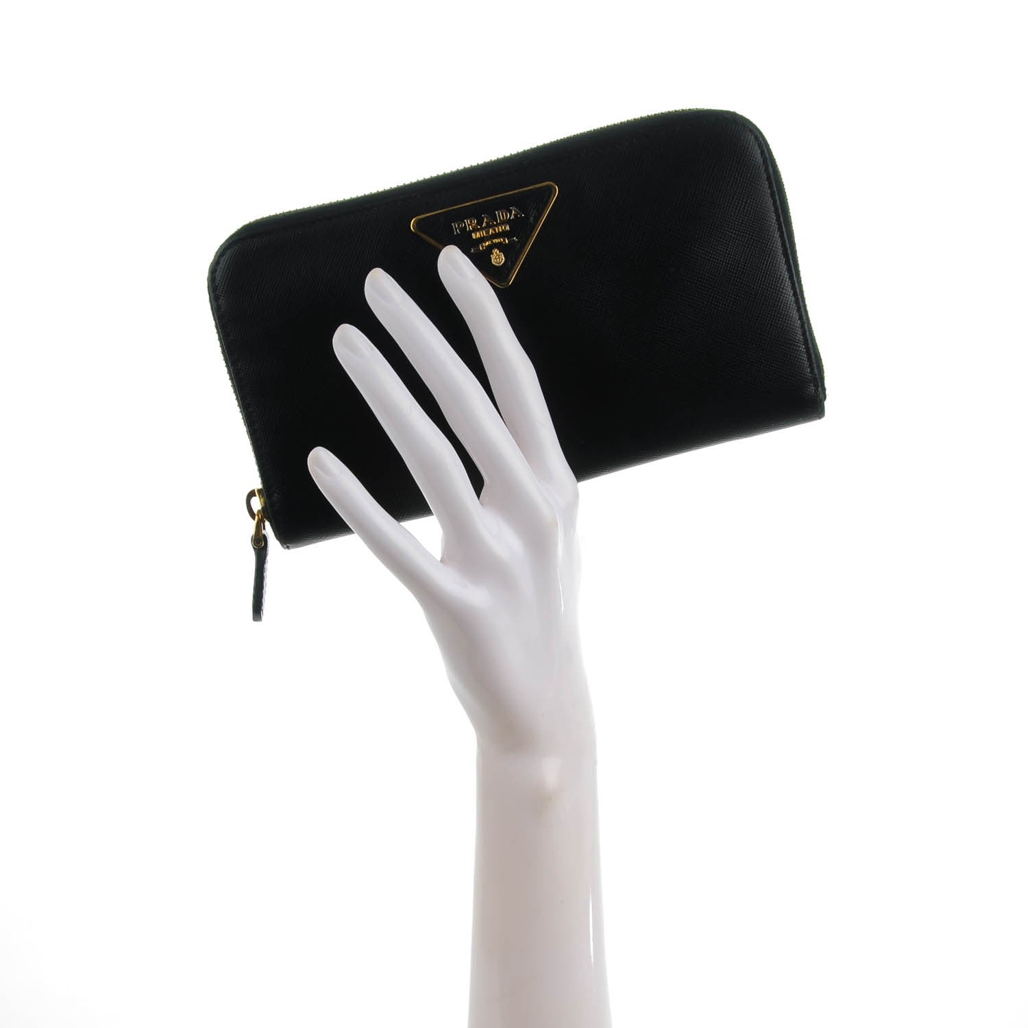 Prada Saffiano Triangle Zip Around Wallet Nero Black 2 of 7