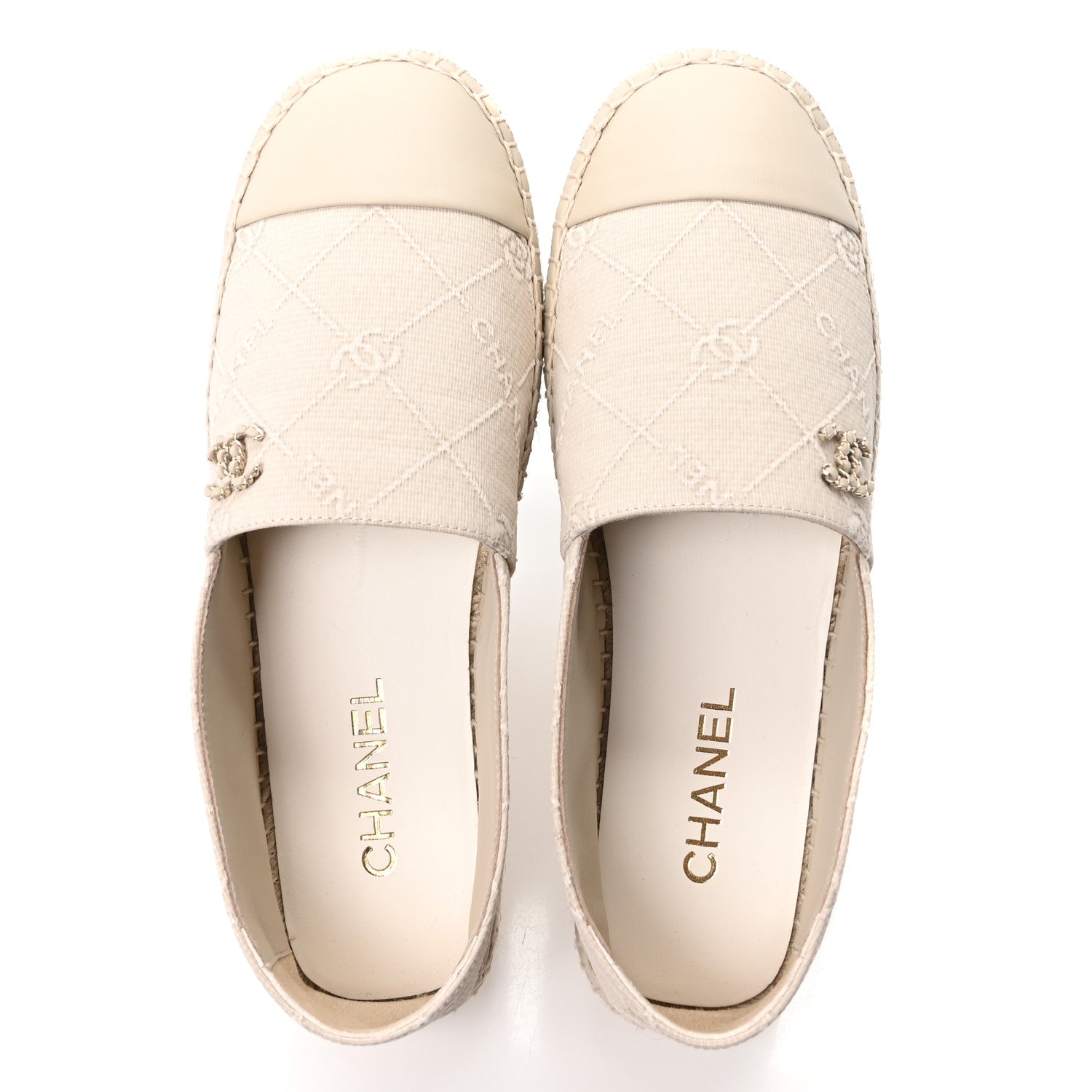 Chanel Cotton Lambskin Logo CC Espadrilles 41 Beige 2 of 10