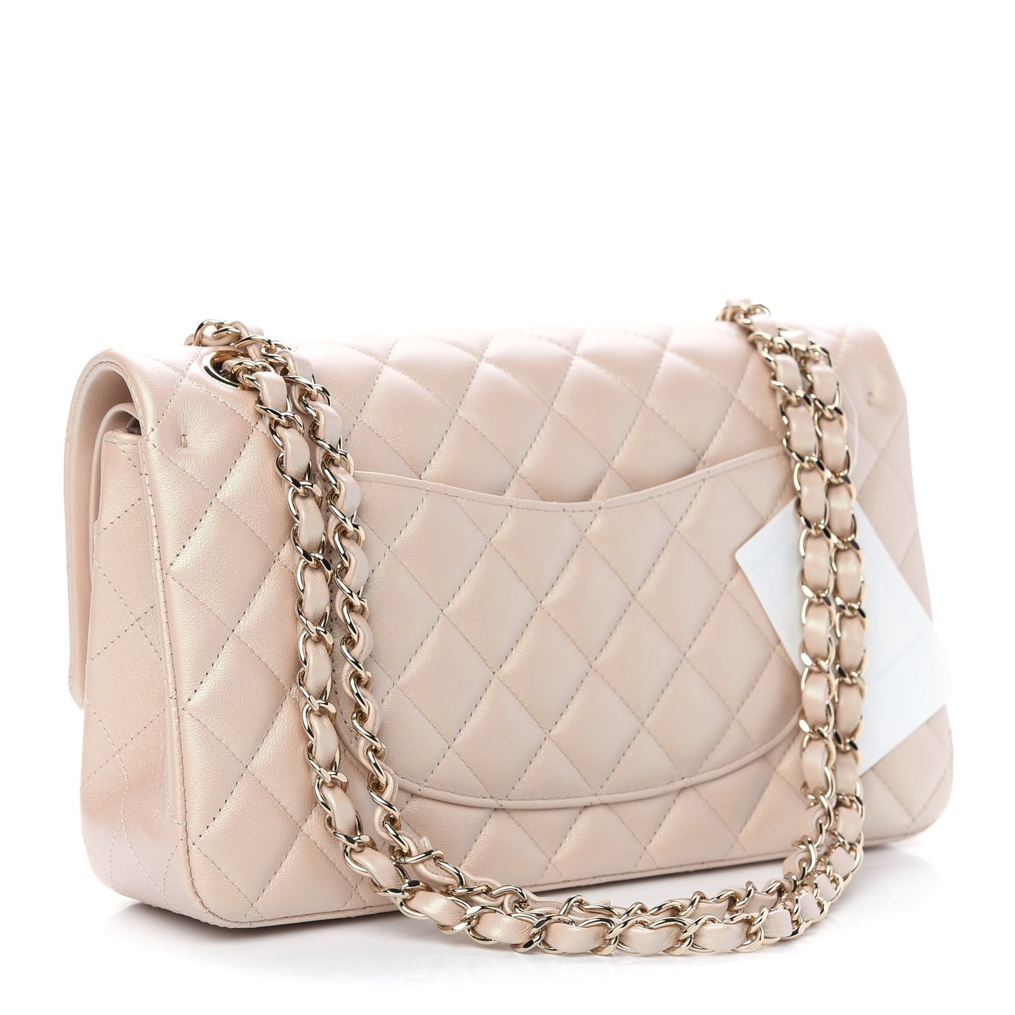 Iridescent Calfskin Quilted Medium Double Flap Beige
