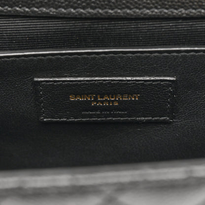 Saint Laurent Grain De Poudre Textured Mixed Matelasse Triquilt Medium Monogram Satchel Black 7 of 11