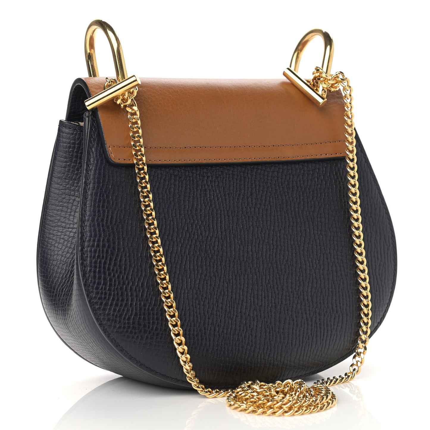 Grained Calfskin Lambskin Mini Bi-Color Drew Shoulder Bag Black Caramel