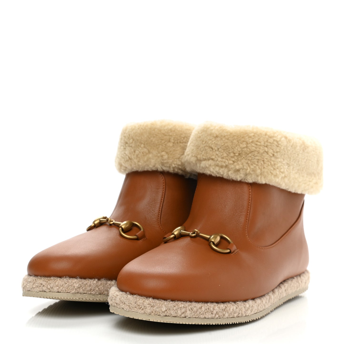Calfskin Wool Womens Fria Horsebit Ankle Boots 39 New Caramel Butterscotch